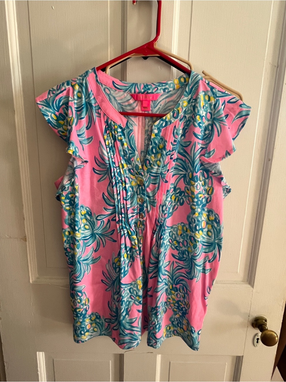 Lilly Pulitzer Pink Pineapple-Print Flutter Sleeve Top